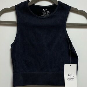 ❤️‍🔥 Vital Life Sz Large Dark Gray Acid Dyed Ribbed Crop Racerback Tank Grunge